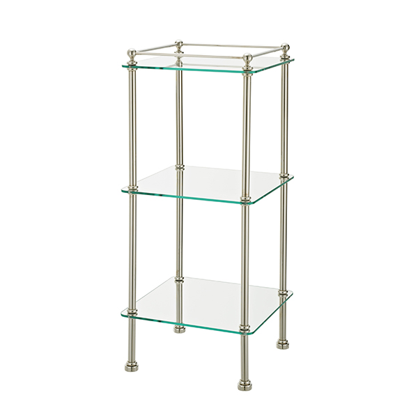 Bathroom stand with three glass shelves. 350W x 830H x 350D