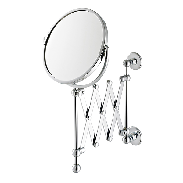 Extendable wall-mounted shaving mirror 180mm dia. 1x and 3x mag.