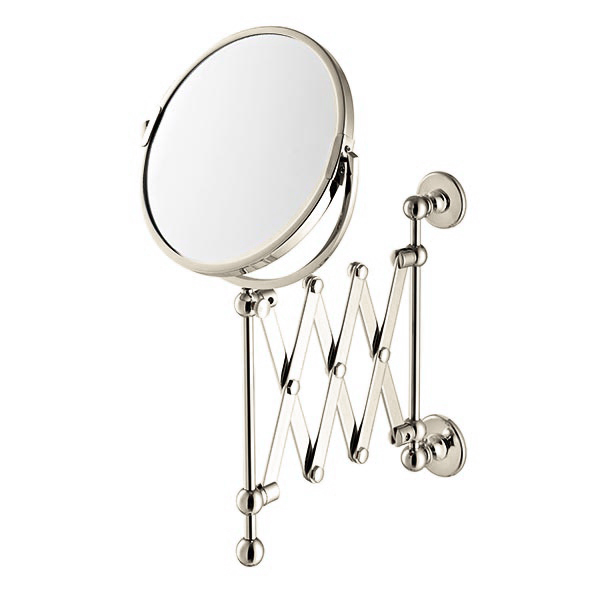 Extendable wall-mounted shaving mirror 180mm dia. 1x and 3x mag.