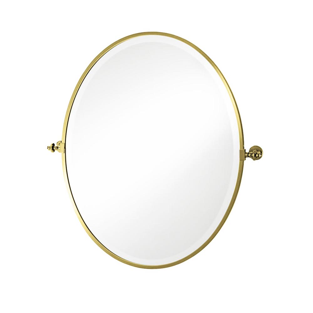 Oval tilting bathroom mirror with metal frame 760h x 620w (730w incl. brackets)