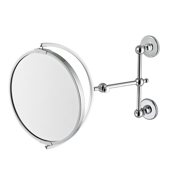Pivoting wall-mounted shaving mirror 180mm dia. 1x and 3x mag.