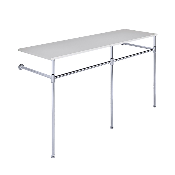 Contemporary 3 leg double basin stand for benchtop. Stepped feet. W1500 x D540 x H880