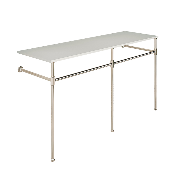 Contemporary 3 leg double basin stand for benchtop. Stepped feet. W1500 x D540 x H880
