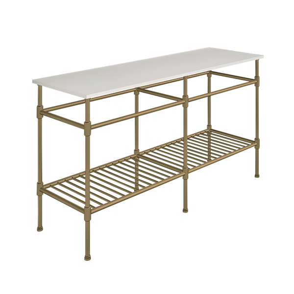 Contemporary 6 leg double freestanding basin stand for benchtop. Stepped feet & shelf. W1500 x D480 x H880