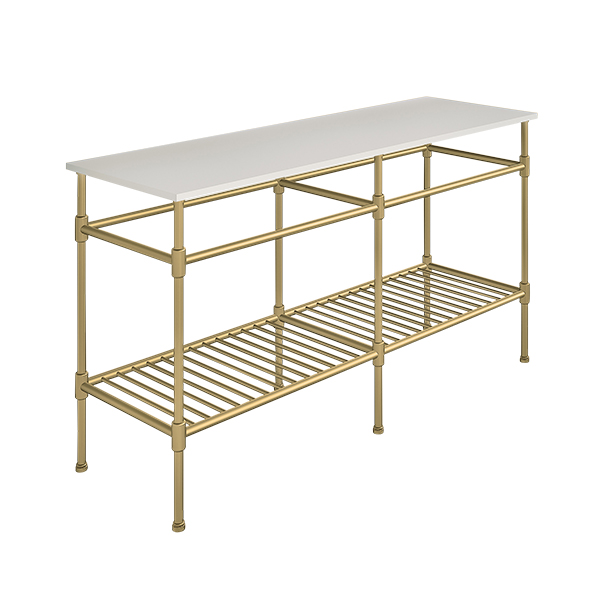 Contemporary 6 leg double freestanding basin stand for benchtop. Stepped feet & shelf. W1500 x D480 x H880