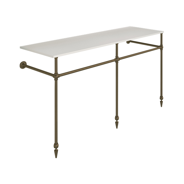 Ornate 3 leg double basin stand for benchtop. Pointed feet. W1500 x D540 x H880