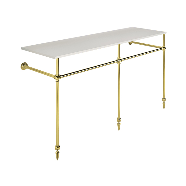 Ornate 3 leg double basin stand for benchtop. Pointed feet. W1500 x D540 x H880