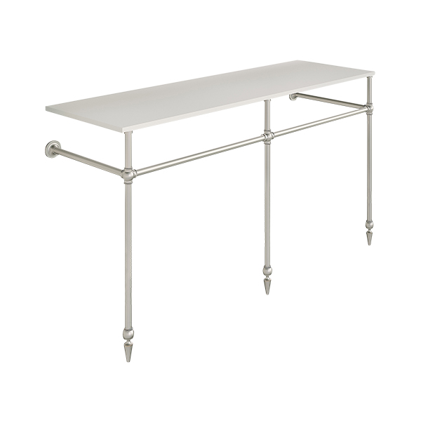 Ornate 3 leg double basin stand for benchtop. Pointed feet. W1500 x D540 x H880