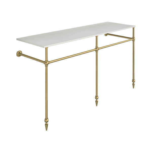 Ornate 3 leg double basin stand for benchtop. Pointed feet. W1500 x D540 x H880