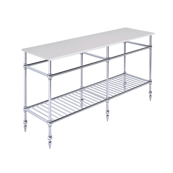 Ornate 6 leg double freestanding basin stand for benchtop. Pointed feet & shelf. W1500 x D480 x H880