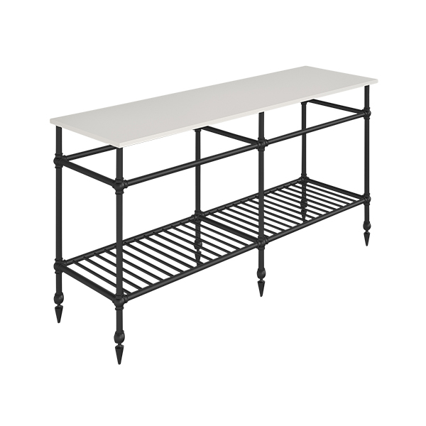 Ornate 6 leg double freestanding basin stand for benchtop. Pointed feet & shelf. W1500 x D480 x H880