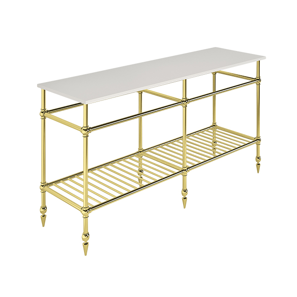 Ornate 6 leg double freestanding basin stand for benchtop. Pointed feet & shelf. W1500 x D480 x H880