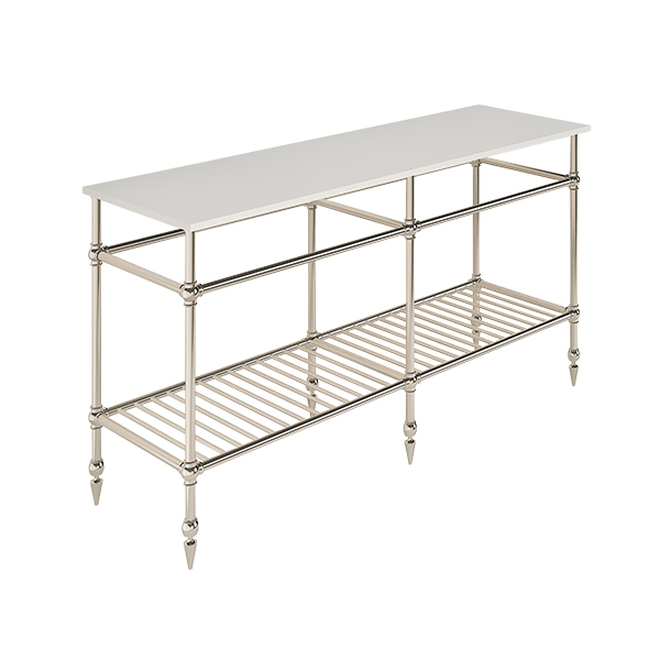 Ornate 6 leg double freestanding basin stand for benchtop. Pointed feet & shelf. W1500 x D480 x H880