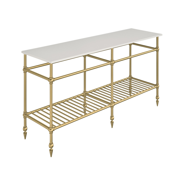 Ornate 6 leg double freestanding basin stand for benchtop. Pointed feet & shelf. W1500 x D480 x H880