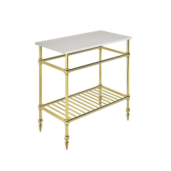 Ornate 4 leg freestanding basin stand for benchtop. Pointed feet & shelf. W750 x D480 x H880