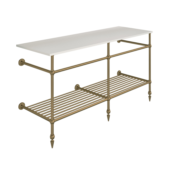 Traditional 3 leg double basin stand for benchtop. Pointed feet & shelf. W1500 x D540 x H880