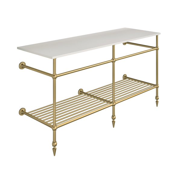 Traditional 3 leg double basin stand for benchtop. Pointed feet & shelf. W1500 x D540 x H880