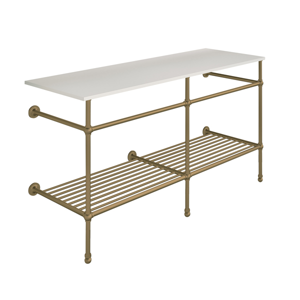 Traditional 3 leg double basin stand for benchtop. Ball feet & shelf. W1500 x D540 x H880