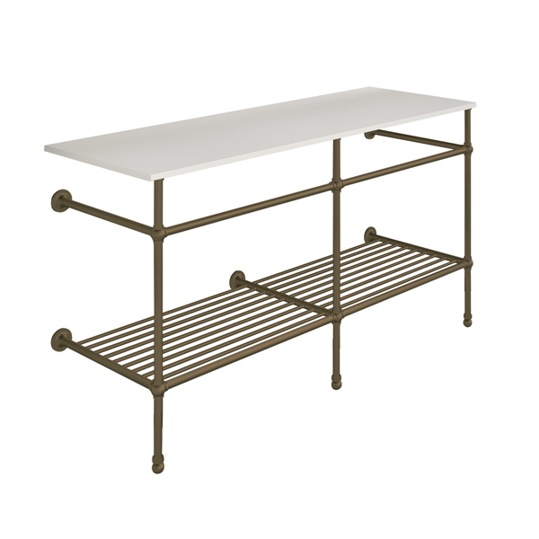 Traditional 3 leg double basin stand for benchtop. Ball feet & shelf. W1500 x D540 x H880