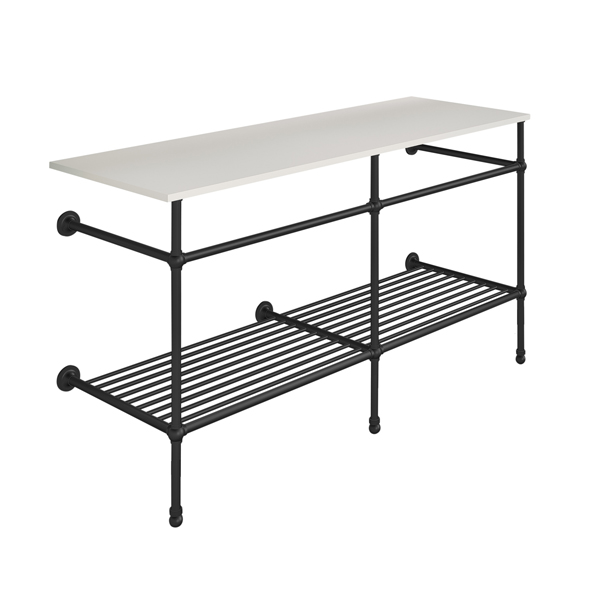 Traditional 3 leg double basin stand for benchtop. Ball feet & shelf. W1500 x D540 x H880