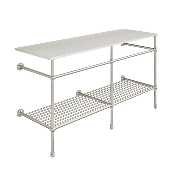 Traditional 3 leg double basin stand for benchtop. Ball feet & shelf. W1500 x D540 x H880