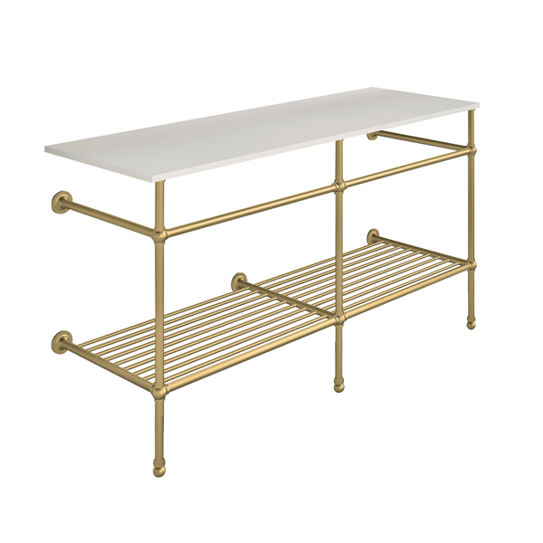 Traditional 3 leg double basin stand for benchtop. Ball feet & shelf. W1500 x D540 x H880