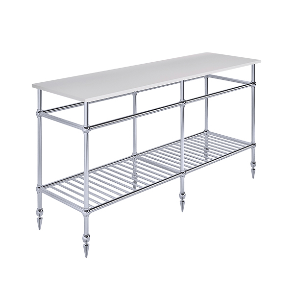 Traditional 6 leg double freestanding basin stand for benchtop. Pointed feet & shelf. W1500 x D480 x H880