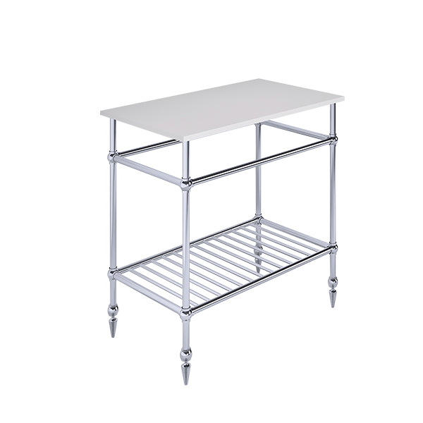 Traditional 4 leg freestanding basin stand for benchtop. Pointed feet & shelf. W750 x D480 x H880