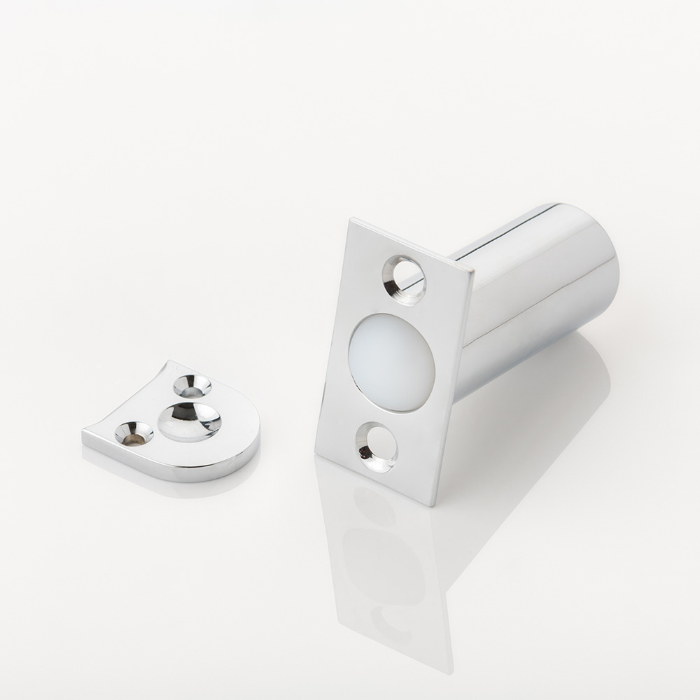 Solid brass round bullet cabinet catch, screw fix