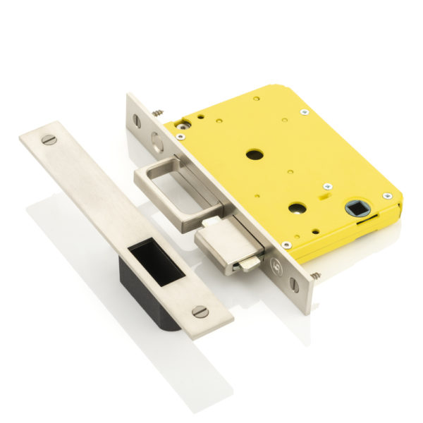 Yellow pull & lock pocket sliding door end pull with privacy hook lock