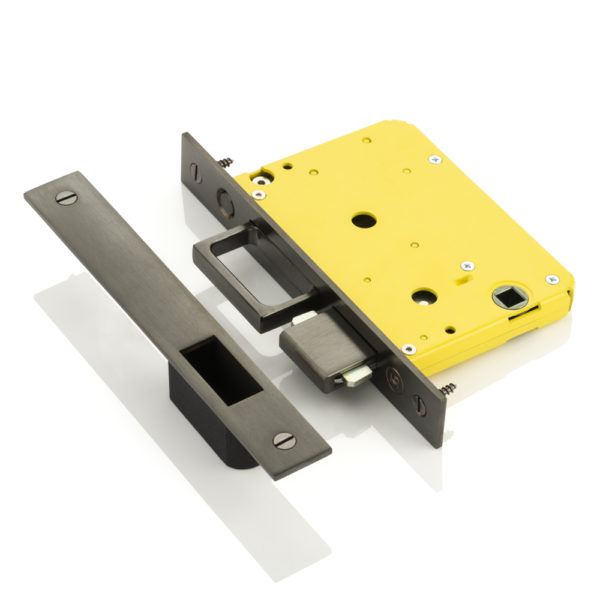 Yellow pull & lock pocket sliding door end pull with privacy hook lock