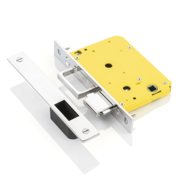 Yellow pull & lock pocket sliding door end pull with privacy hook lock