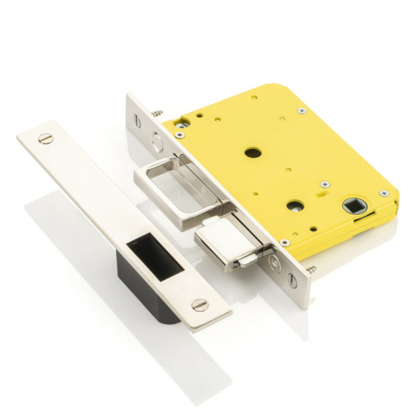 Yellow pull & lock pocket sliding door end pull with privacy hook lock