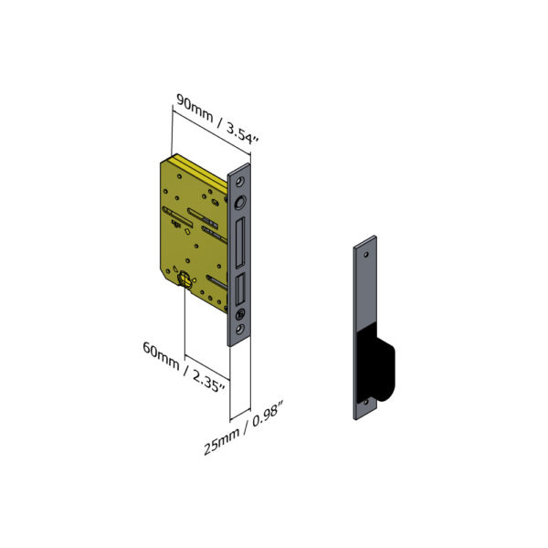 Yellow pull & lock pocket sliding door end pull with privacy hook lock