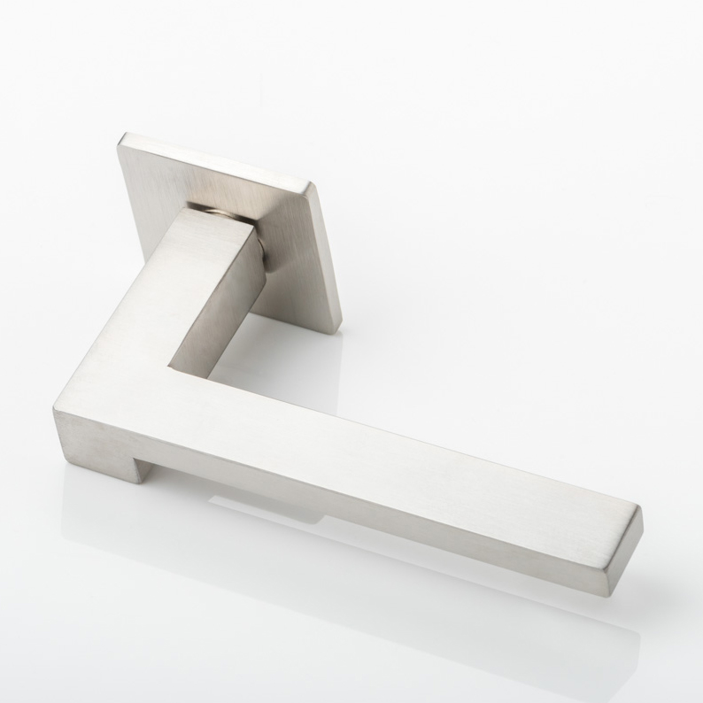 Cut solid brass door lever handle with square rose