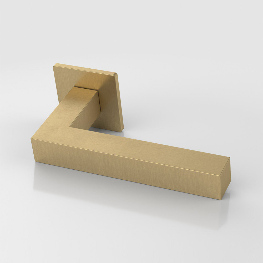 Cube solid brass door lever handle with square rose