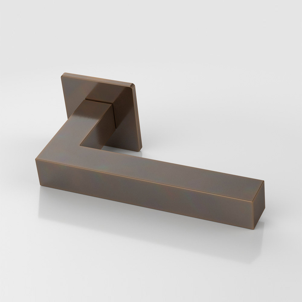 Cube solid brass door lever handle with square rose
