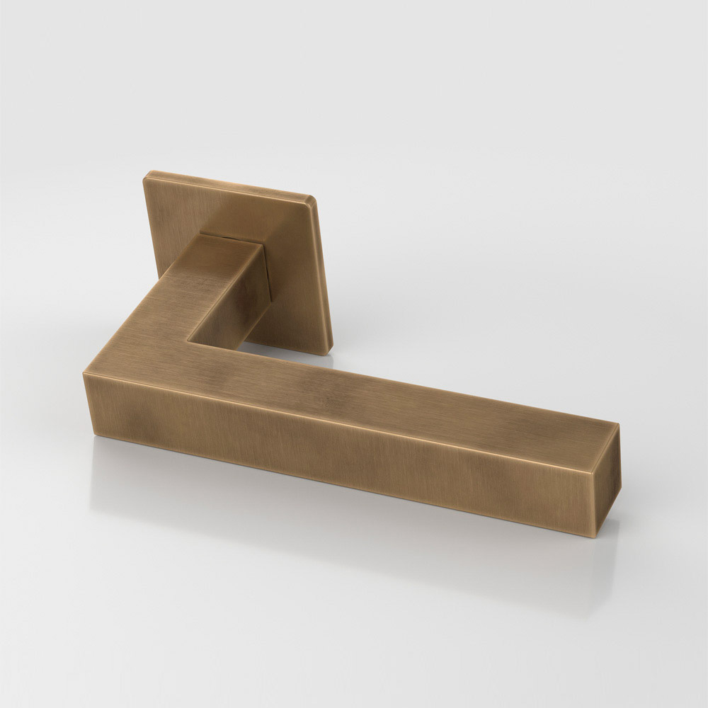Cube solid brass door lever handle with square rose