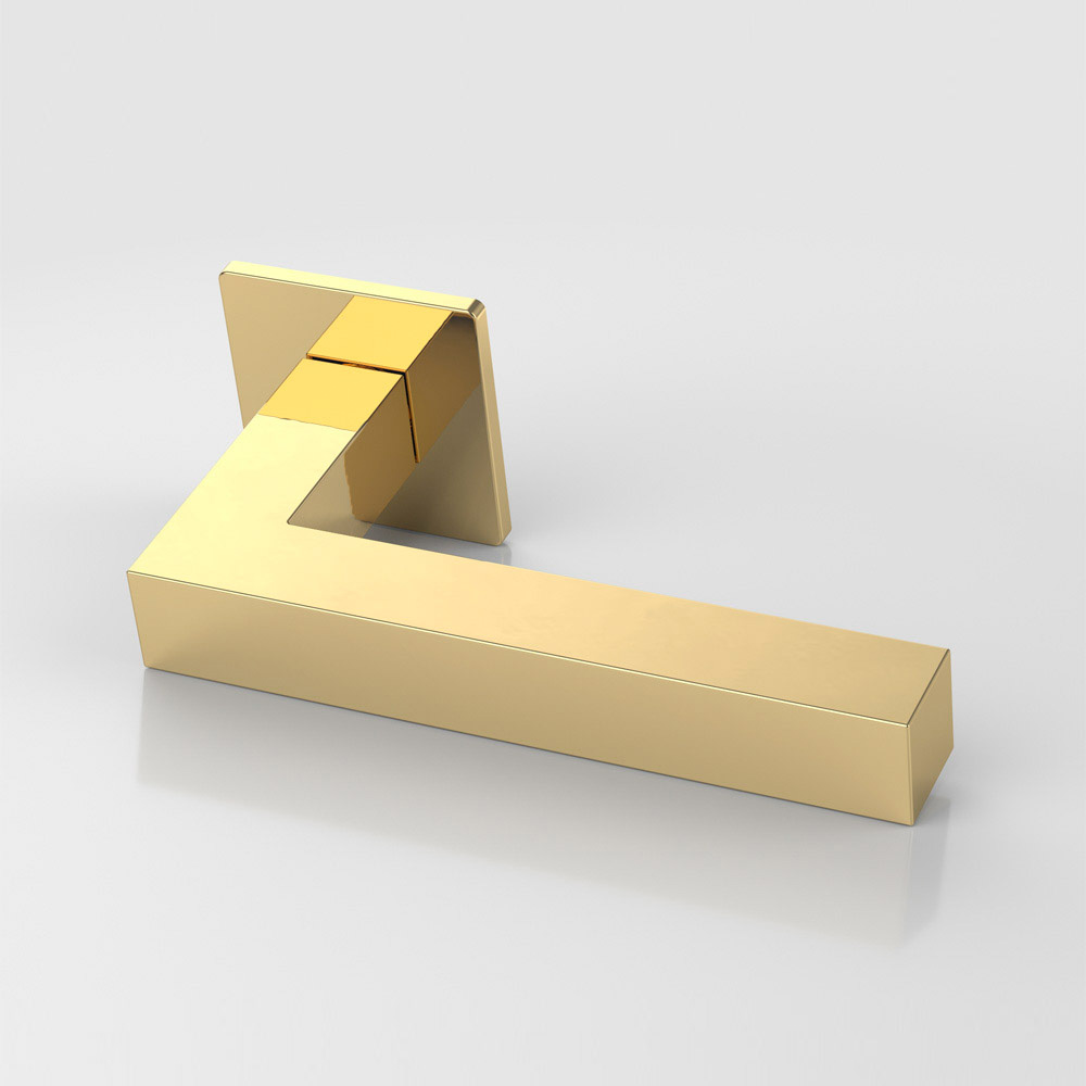 Cube solid brass door lever handle with square rose