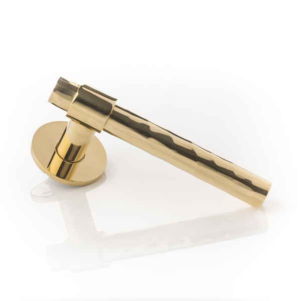 Rolled & Hammered solid brass door lever handle with round rose
