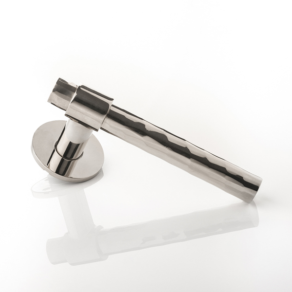 Rolled & Hammered solid brass door lever handle with round rose