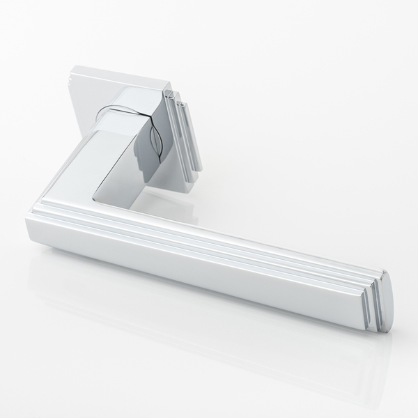 Dewhurst I solid brass door lever handle with square edge deco rose