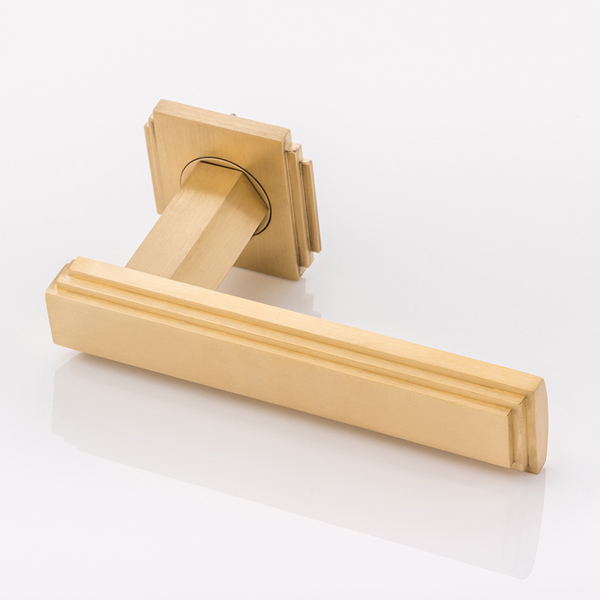 Dewhurst solid brass door lever handle with square edge deco rose