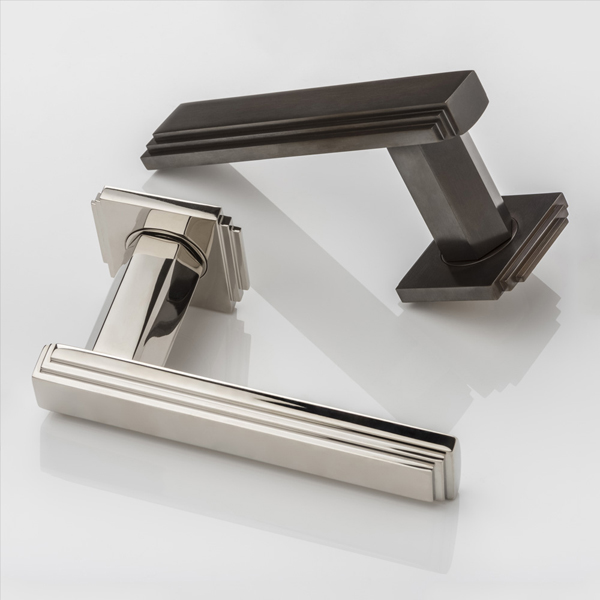 Dewhurst solid brass door lever handle with square edge deco rose