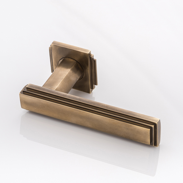 Dewhurst solid brass door lever handle with square edge deco rose