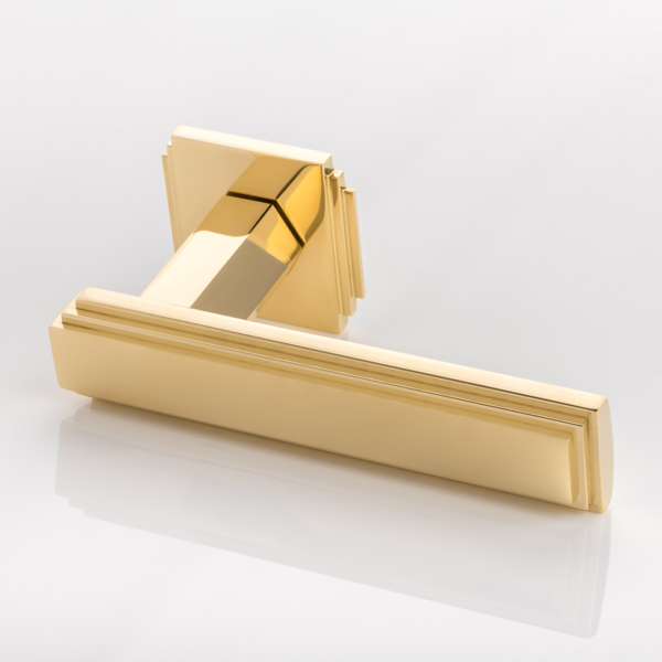 Dewhurst solid brass door lever handle with square edge deco rose