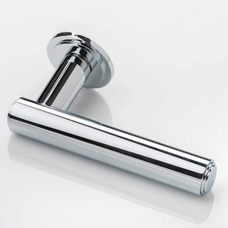 Bartlett solid brass door lever handle with round stepped rose