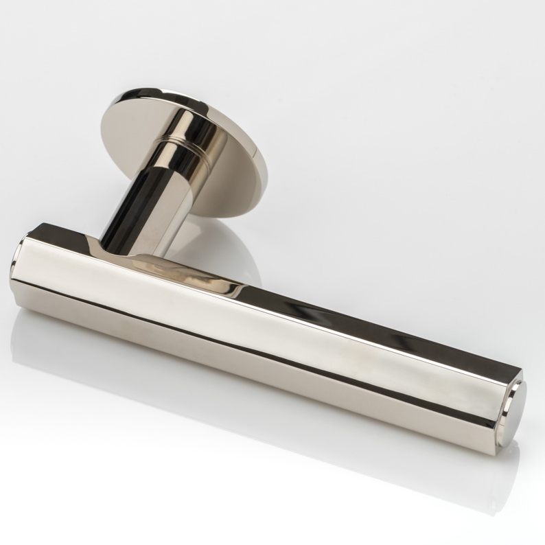 Theodore solid brass door lever handle with round rose