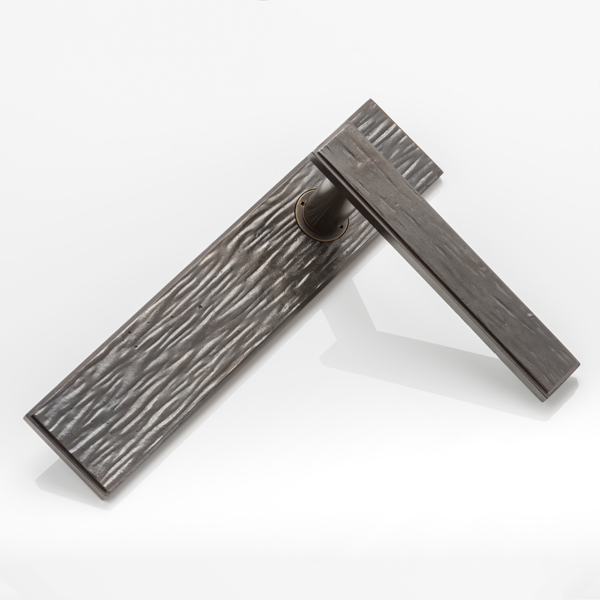 Molten texture solid bronze door lever handle with backplate