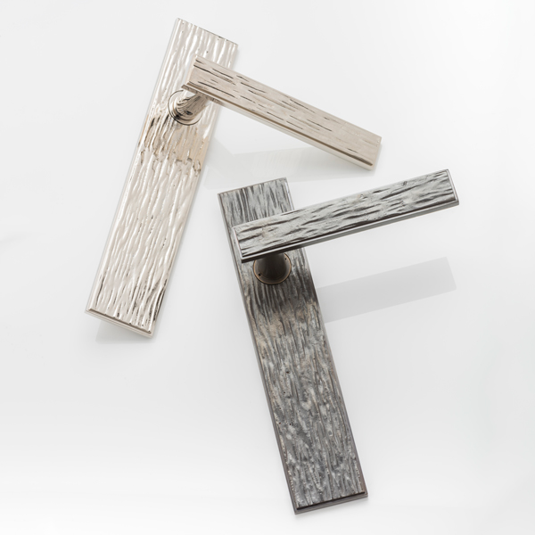 Molten texture solid bronze door lever handle with backplate